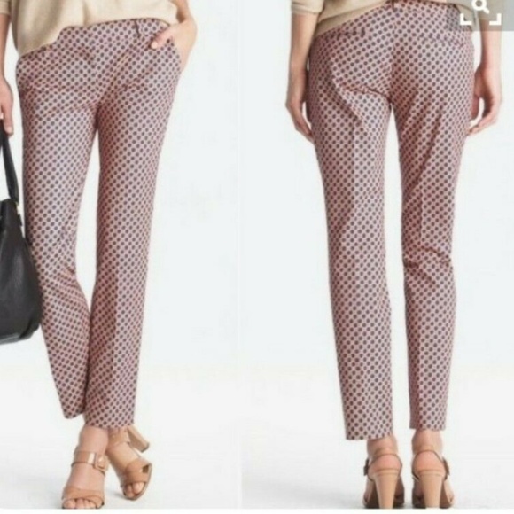 J Crew Pant Cafe Capri Red Blue Micro Floral Print - Picture 1 of 11